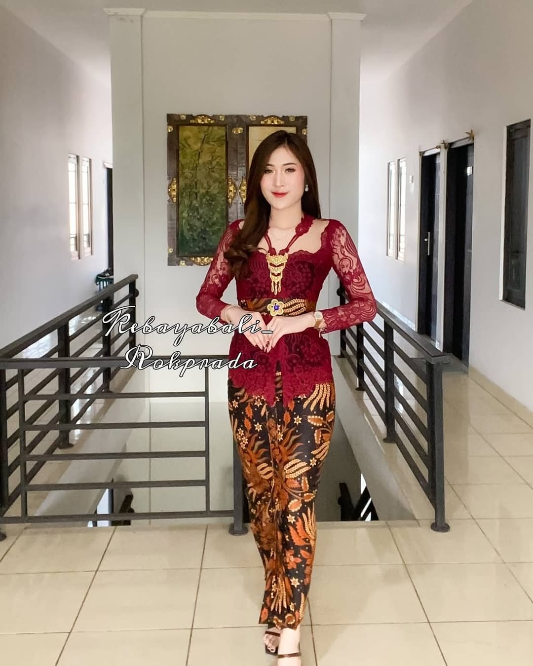 Modern Bali Kebaya Set - Floral Embroidery & Batik Skirt | Nursing-Friendly 🌸