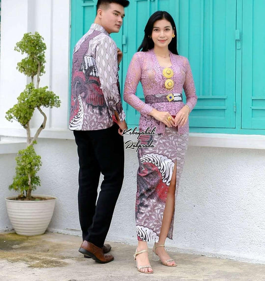 Modern Batik Couple Set | Matching Kebaya & Men's Shirt | Ready-to-Wear Wedding Outfits