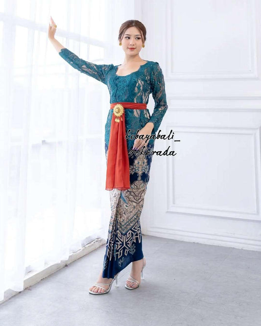 Teal Blue Modern Kebaya & Batik Couple Set | Matching Wedding Outfits | Complete Pair Ensemble