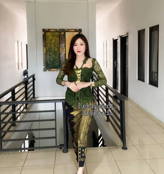 Modern Bali Kebaya Set - Floral Embroidery & Batik Skirt | Nursing-Friendly 🌸