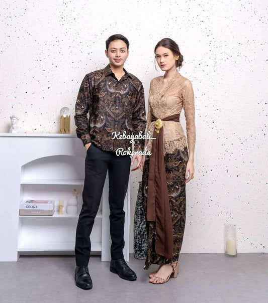 Modern Batik Couple Set | Ice Coffee Kebaya & Jellyfish Motif Shirt | Matching Wedding Outfits