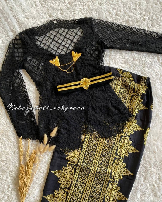 Kutubaru Brocade Kebaya Set - Elegant Long Sleeve w/ Batik Skirt for Weddings ✨