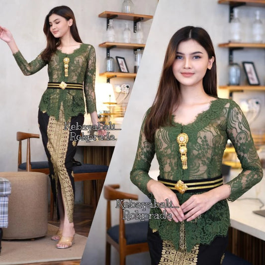 Elegant Bali V-Neck Kebaya Set - Party, Graduation & Formal Events