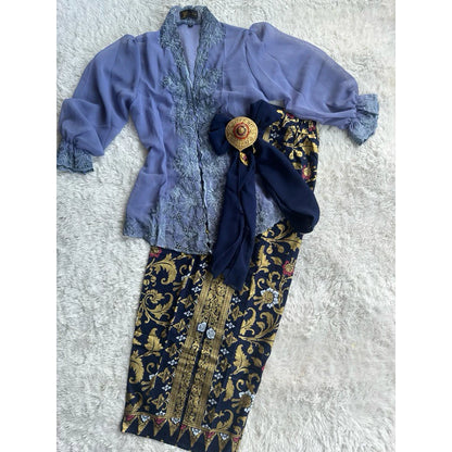 Bali Embroidered Kebaya Set – Traditional & Elegant (Front Button + Belt)