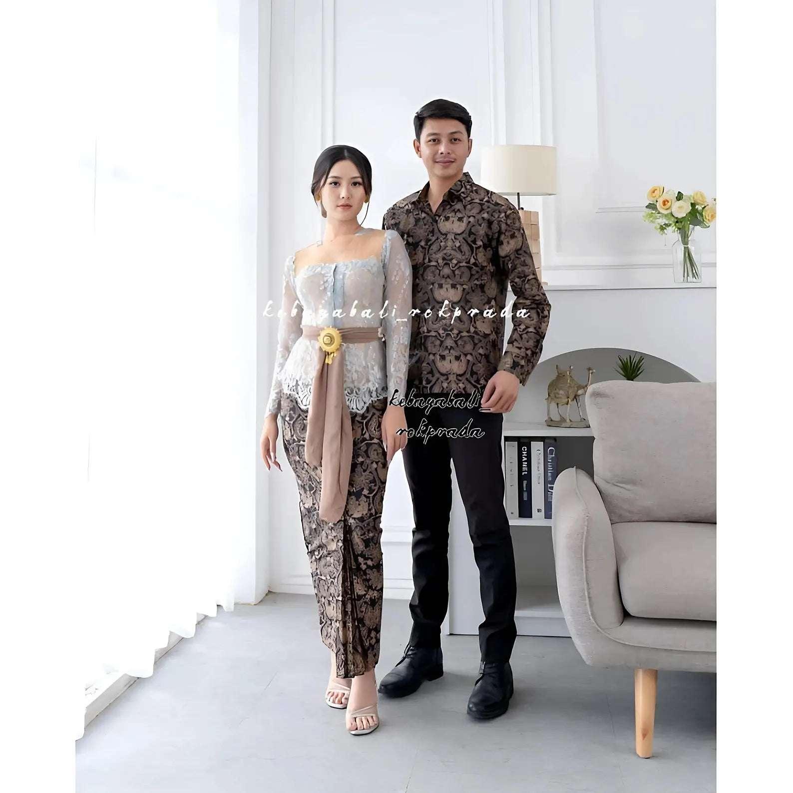 Premium Indonesian Couple Set | Kebaya & Batik Shirt | Complete Wedding Outfits