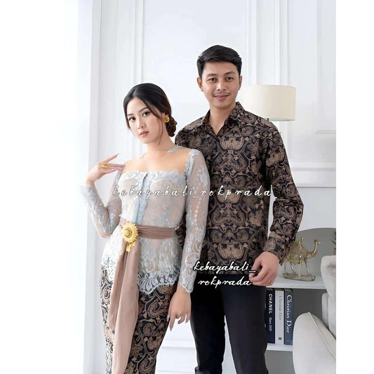 Premium Indonesian Couple Set | Kebaya & Batik Shirt | Complete Wedding Outfits