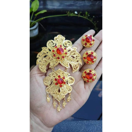 Balinese Alpaca Brooch Set – Kebaya Jewelry (Ring, Earrings, Pin)