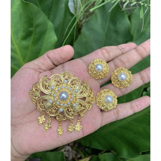 Balinese Alpaca Brooch Set - Kebaya Jewelry (3-Piece)