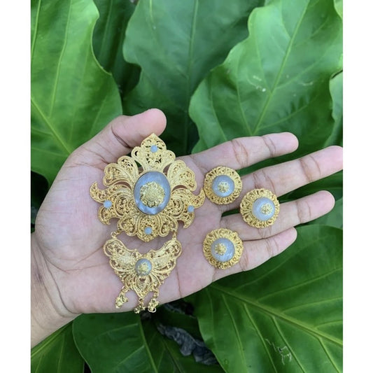 Balinese Alpaca Brooch Set – Kebaya Jewelry (Ring, Earrings, Pin)