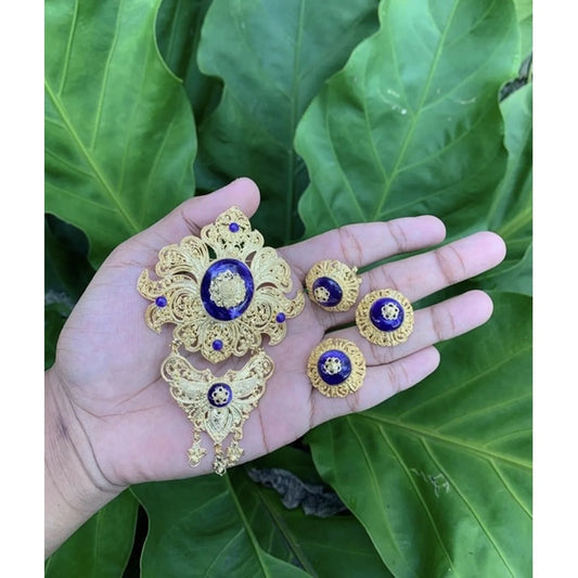 Balinese Alpaca Brooch Set – Kebaya Jewelry (Ring, Earrings, Pin)