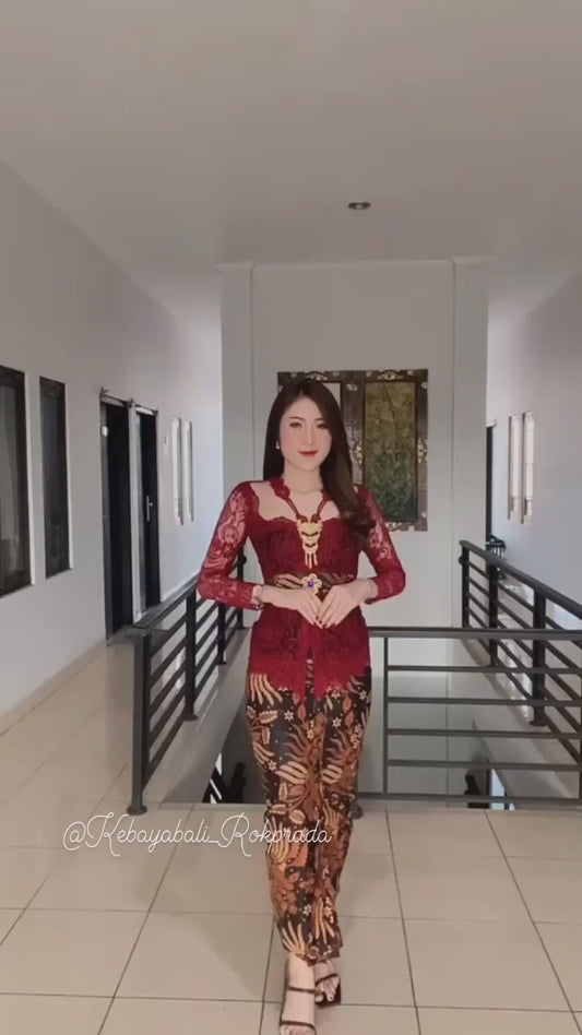 Modern Bali Kebaya Set - Floral Embroidery & Batik Skirt