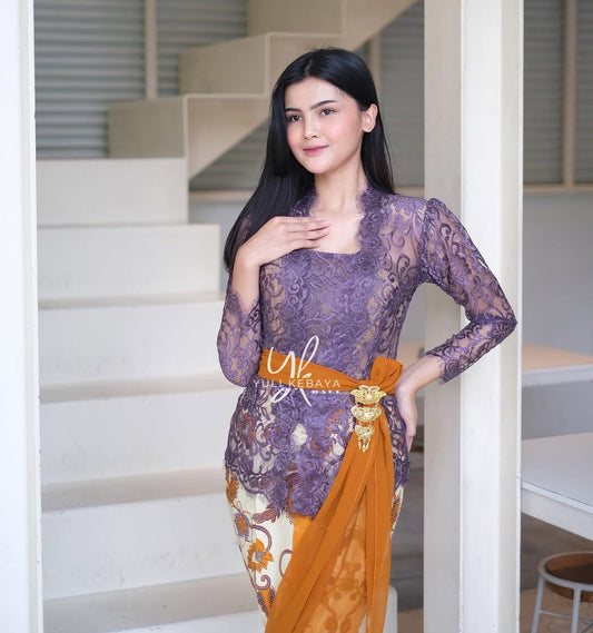 Glossy Purple Semi-Italy Kebaya Set | 4 Style Options