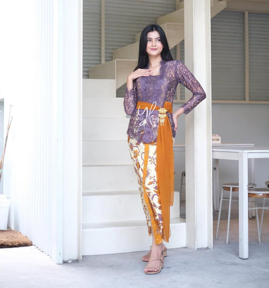 Glossy Purple Semi-Italy Kebaya Set | 4 Style Options